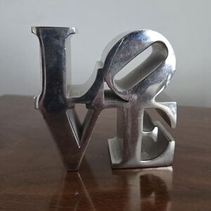 Metal 'LOVE' Sculpture - Silver Decorative Accent